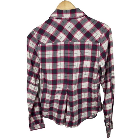 Free People Pink Grey Plaid Button Down Shirt Size XS Long Sleeve Western Boho - Picture 3 of 11